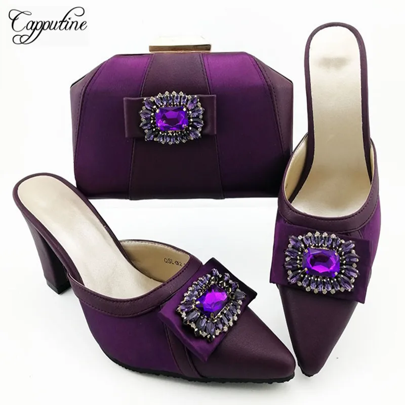

Capputine Fashion Italian Woman Pumps Shoes And Bags Set African Style Rhinestone Hiht Heels Shoes And Bag Set For Party Dress