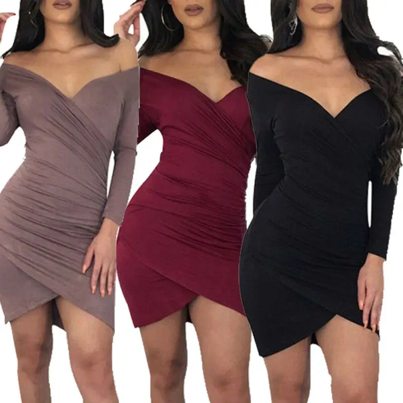 Женское богемное облегающее платье с длинным рукавом и V-образным вырезом |