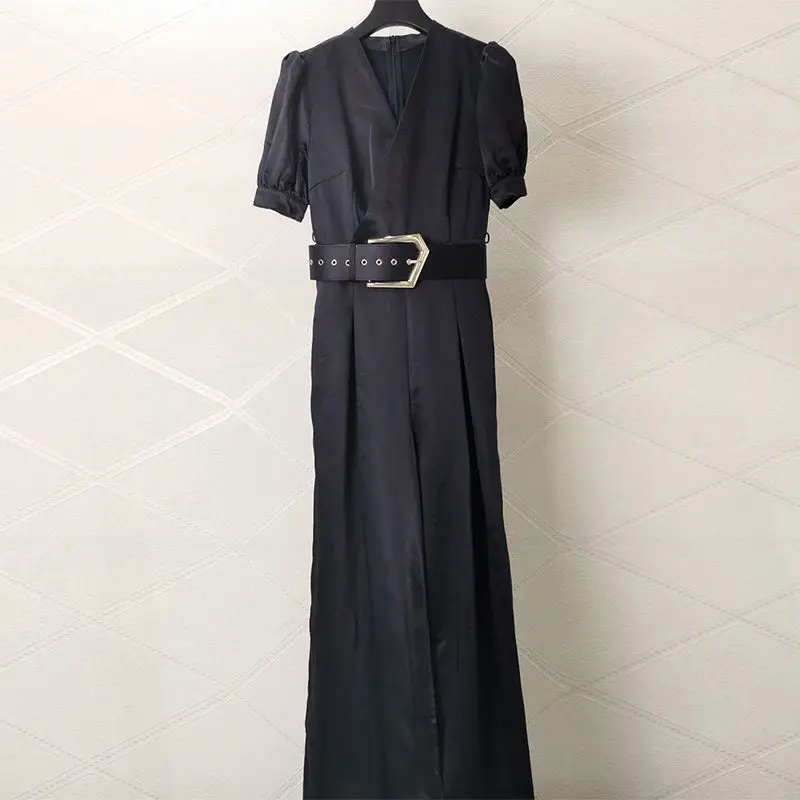 

Women 2021 Summer Elegant Solid Short Sleeve Rompers Female Workwear Wide Leg Jumpsuits Office Lady Fashion Casual Rompers U91