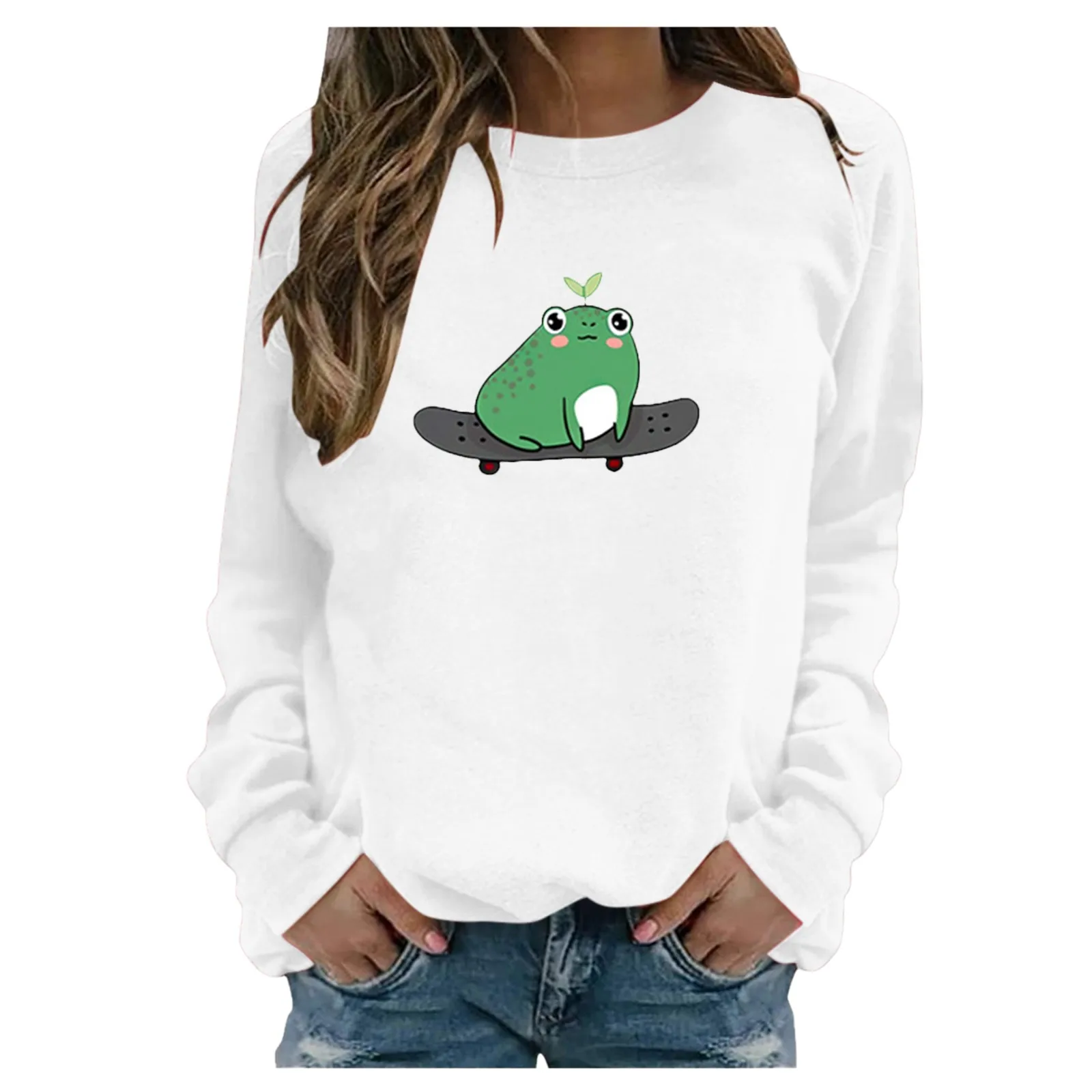 Cartoon Frogs Print Oversized Hoodies Harajuku Streetwear Chic Pullover Women Men Autumn Long Sleeve Sweatshirts #T2P