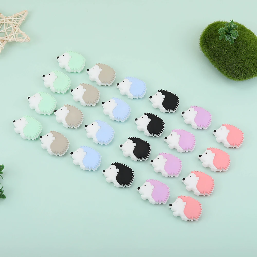 Sunrony-Cuentas de silicona con forma de Mini erizo, mordedor de Animal para beb&eacute;, cuentas de dentici&oacute;n para collar DIY, accesorios de juguete, 10 piezas-1