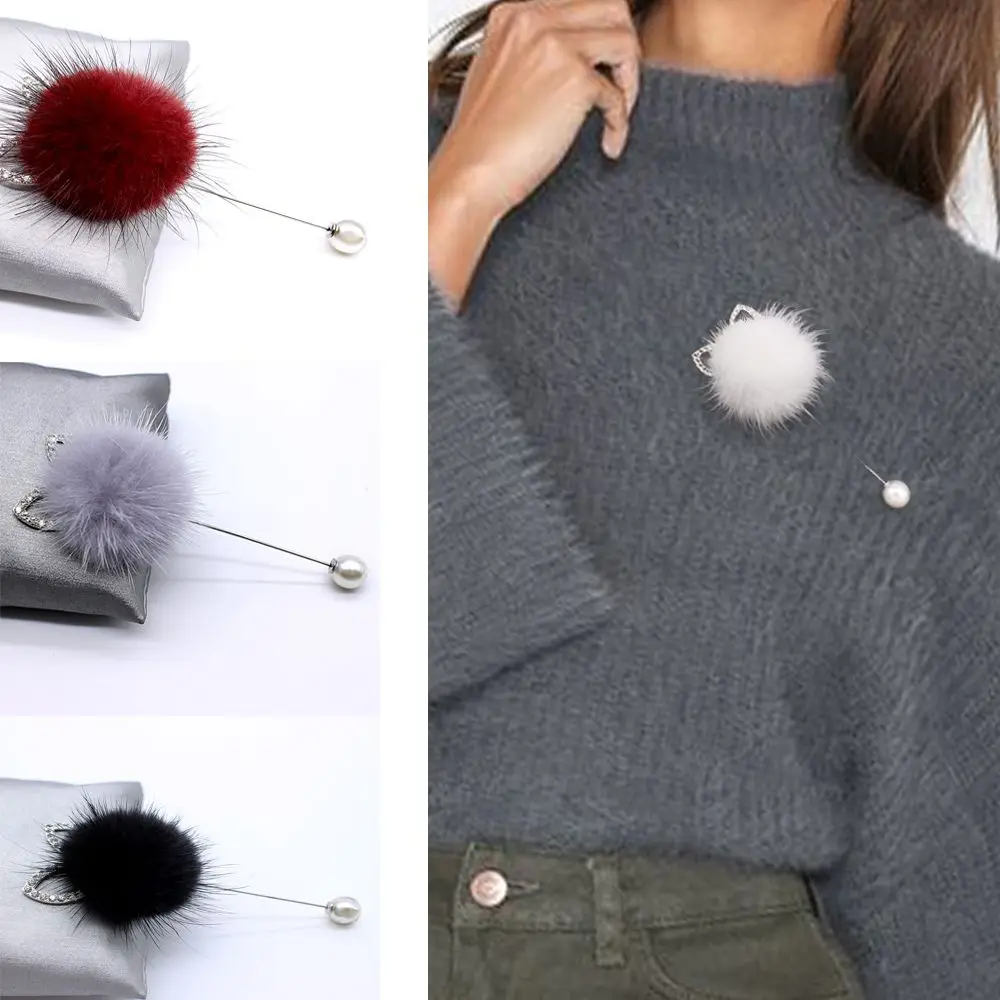 Милые кроличьи ушки натуральный мех норки Мех Брошь из шариков шпильки для