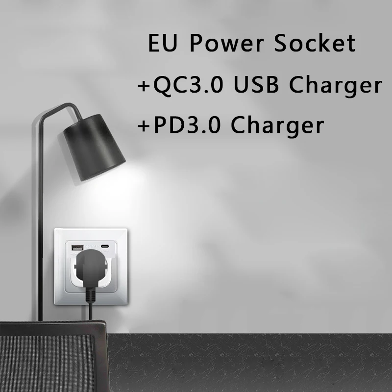 QC3.0 USB Type C Pop розетка электрическая белая панель настенная быстрая зарядка PD