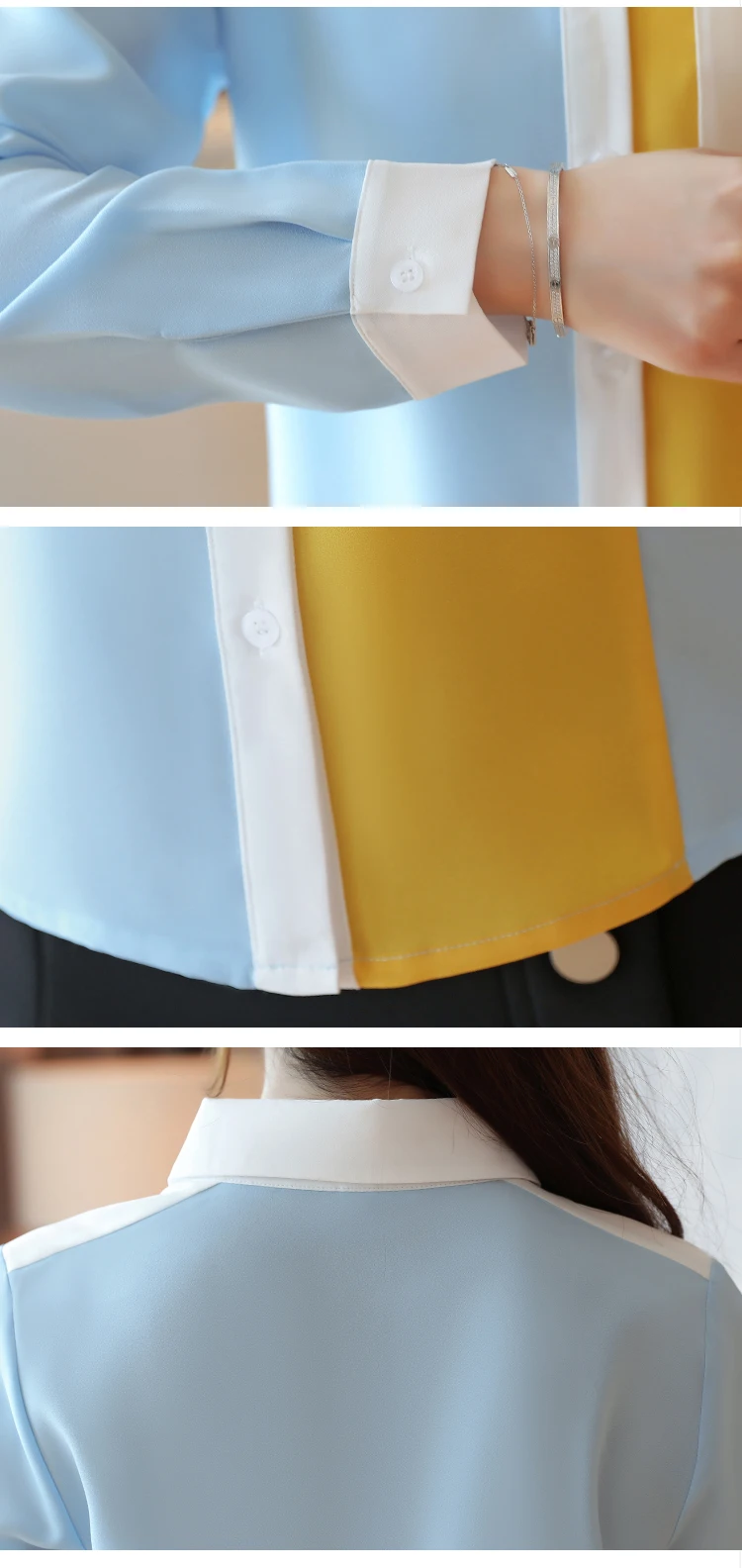 

Women's Tops Korean-Style Chiffon Blouse 2020 Spring New Loose Chiffon Shirt Stitching Office Color matching Women Shirt 803A