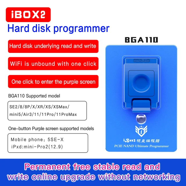 

Программатор жесткого диска iBOX2 BGA110 PCIE для Φ MAX ipad DFU одним кликом, чтобы войти в фиолетовый sceeen nand считать запись