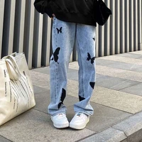 2021 hip hop butterfly vintage jeans women summer loose high waist straight casual harajuku pants femininity jeans plus size 3xl