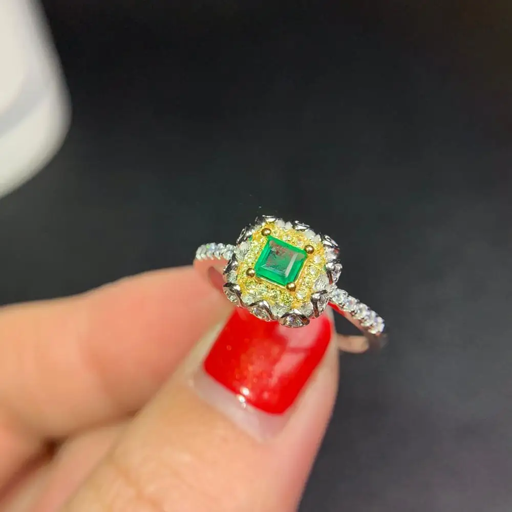 

925 sterling silver Natural green Emerald Rings fine Jewelry gift women wedding open wholesale plant new 4*4mm dj0404888agml