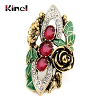 kinel luxury women rings vintage jewelry antique gold color mosaic red zircon green enamel bride wedding ring christmas gift