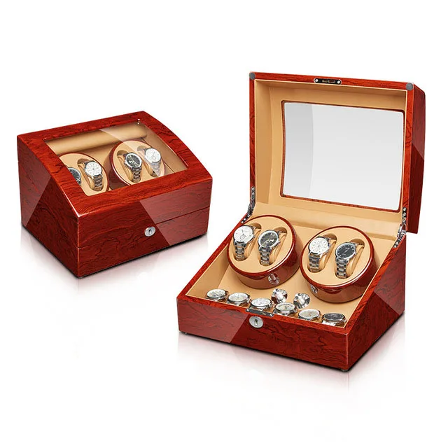 

Apple Wood Baking Box Inside Black Motor Auto Self Winding Wooden Cabinet Lacquer Rotate Watches Holder Watch winder