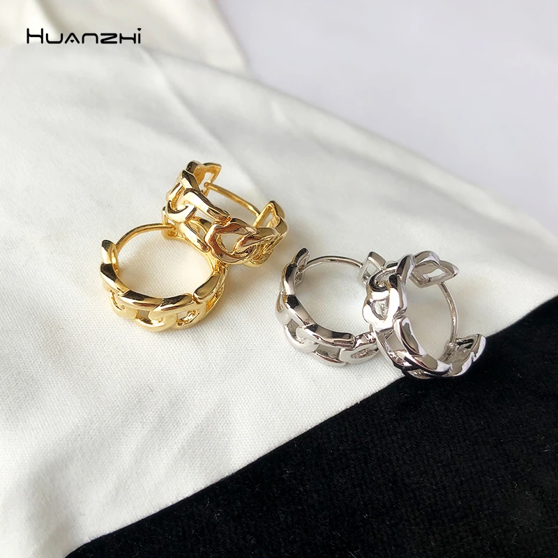 Серьги-кольца HUANZHI из металла для женщин и девушек ювелирные украшения