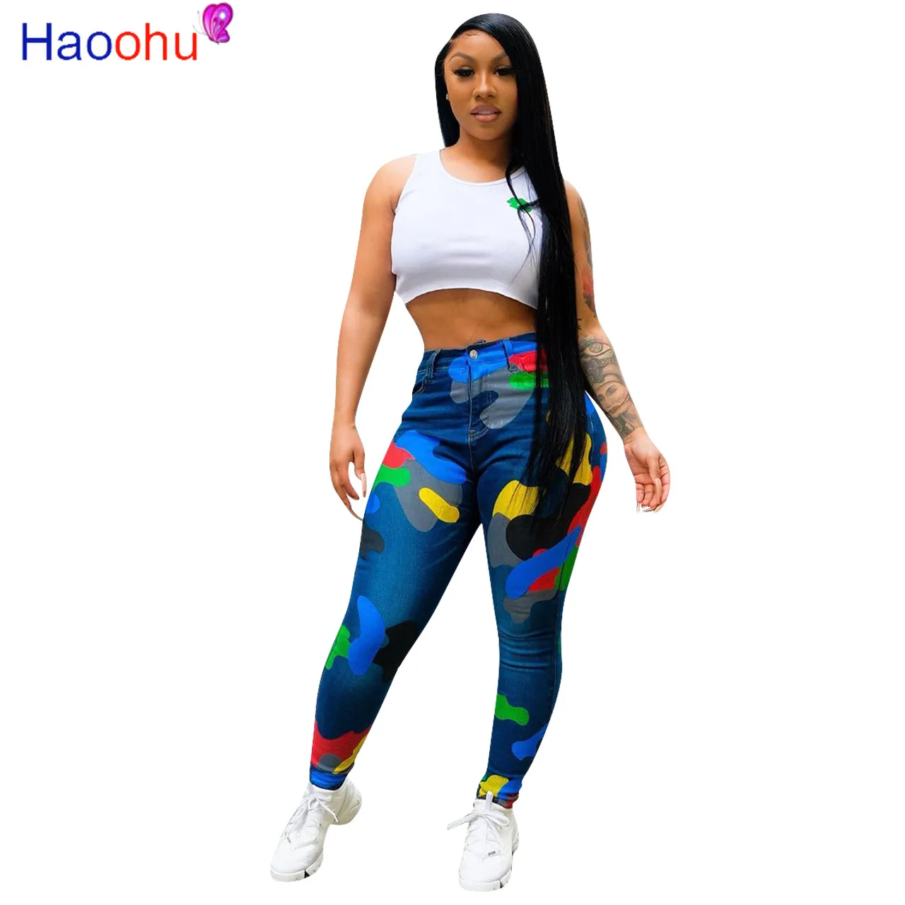 

HAOOHU Camouflage Pants Women 2020 Stretch High Waist Sweatpants Joggers Summer Leggings Hip Hop Trouser Bodycon Pencil Pants