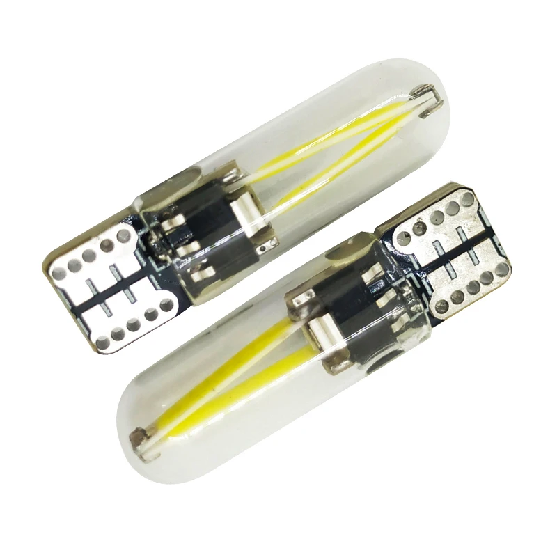 100 шт. W5W LED T10 COB стеклянная автомобильная светодиодная лампа с нитью накаливания