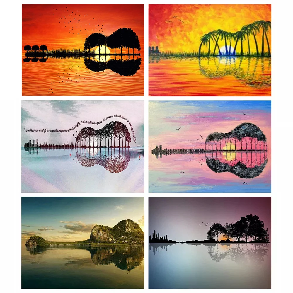 

Красочная алмазная живопись AB, полная выкладка, пейзаж, стразы 5D, сделай сам, алмазная вышивка, распродажа, украшение для мозаики гитары