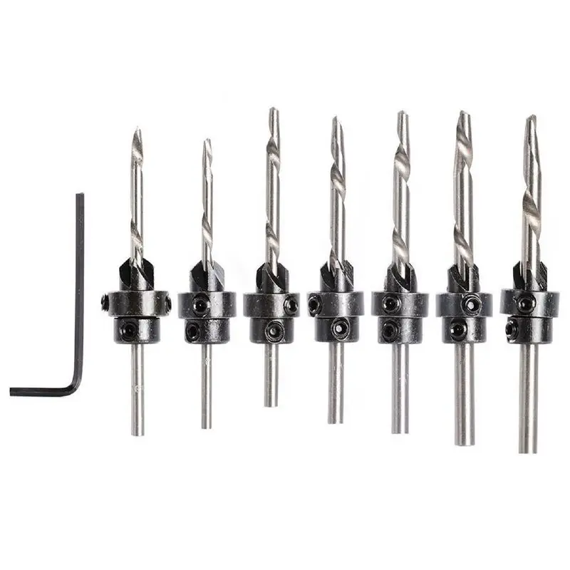 

7-Pcs Countersink Drill Bit Set with Stop Collars & Wrench, Perfect for Wood | Quick Change Pre-Drill Counterbore Drill Bits Mad