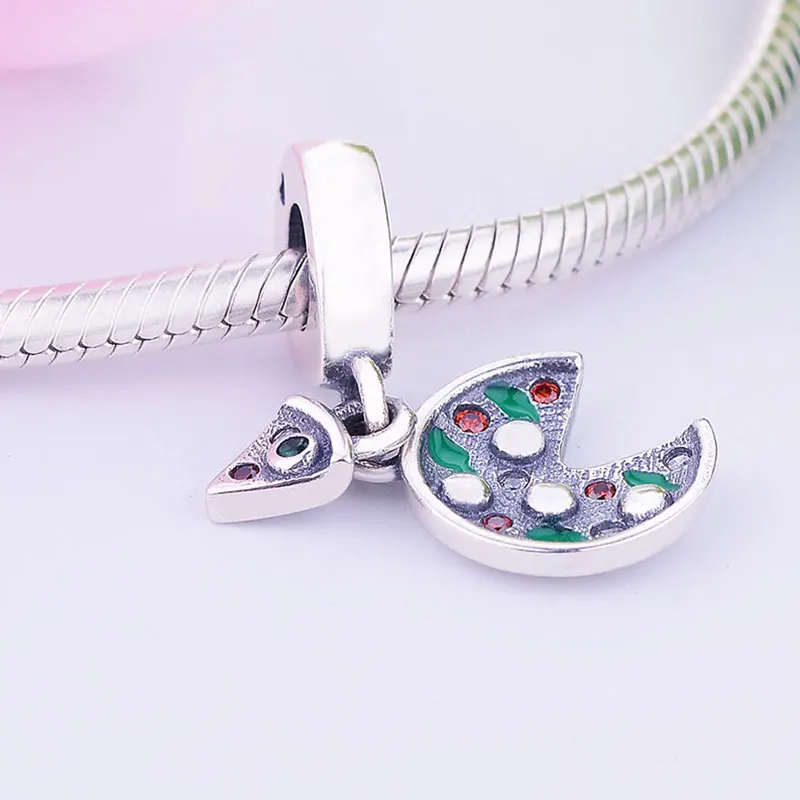 925 стерлингового серебра Италия еда пиццы зелёный циркон кристалл кулон из