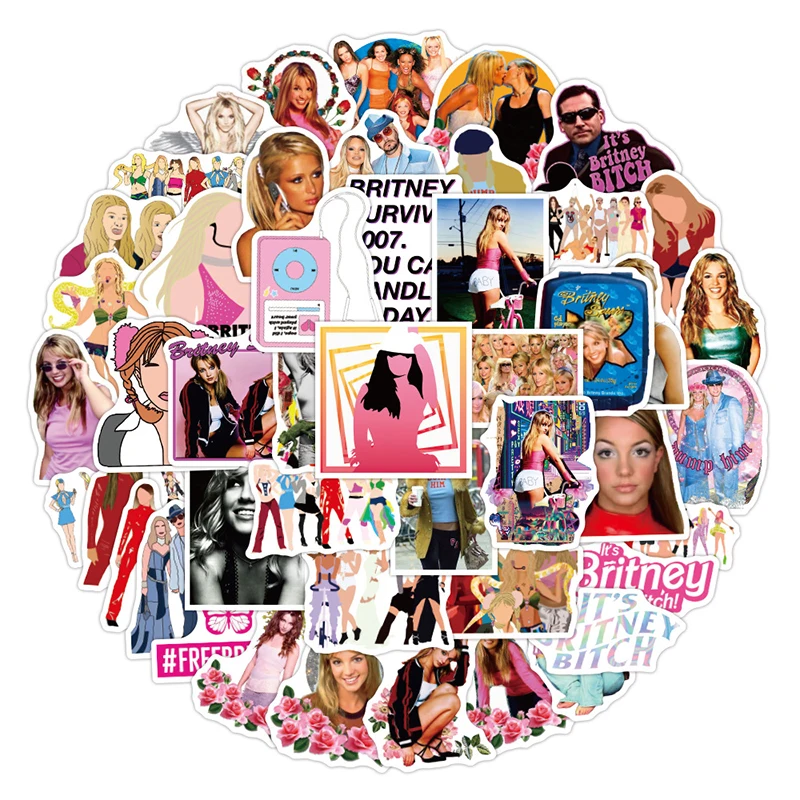 10/50 unids/pack Britney Spears cantante estadounidense de dibujos animados mezclar pegatinas de grafiti para Diy port&aacute;til equipaje caso monopat&iacute;n guitarra casco-2