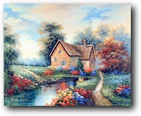 scenery nature wall decor country cottage garden flowers river landscape art print poster 16x20
