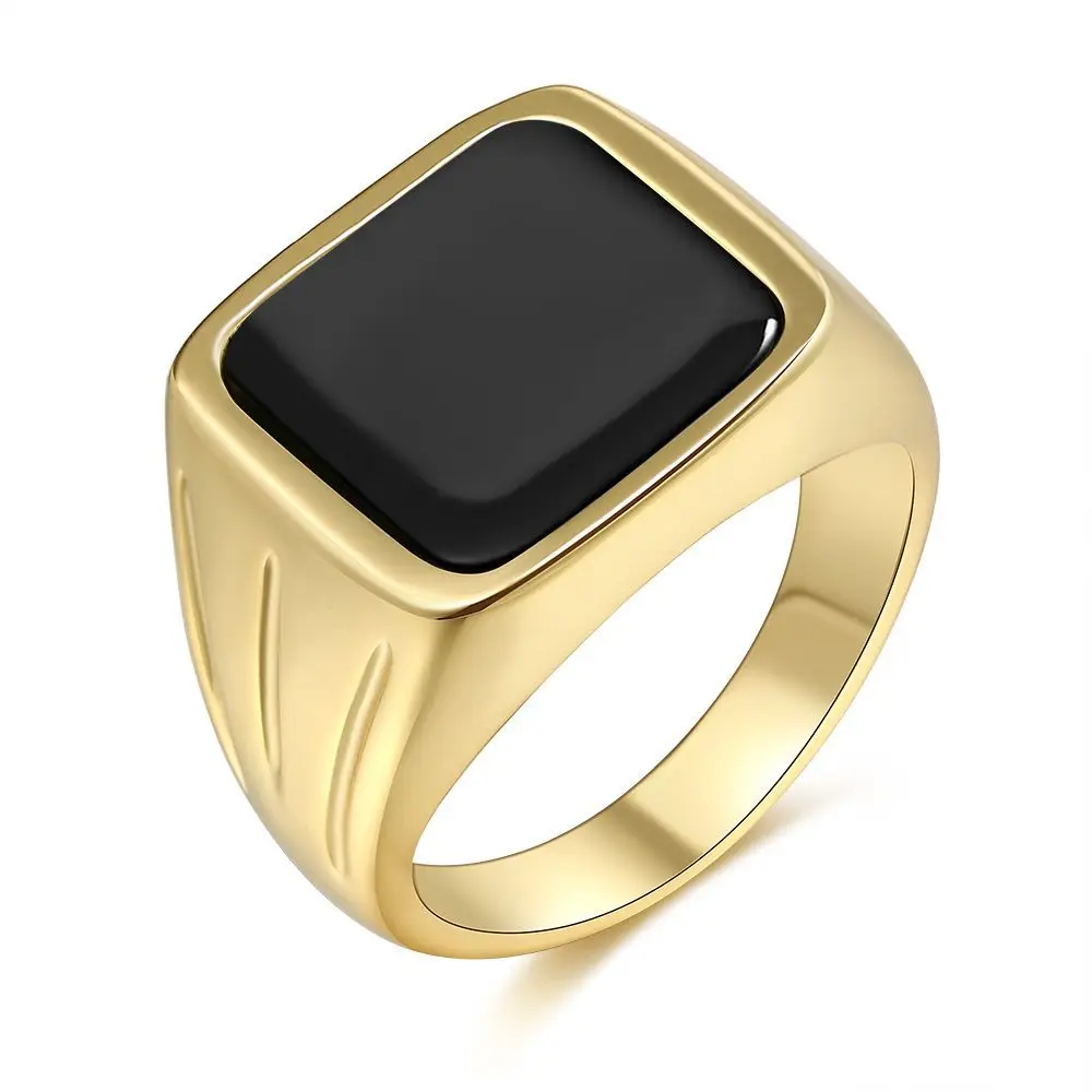 

gold square black signet ring Real 18k gold jewelry Luxury jewelry free shipping