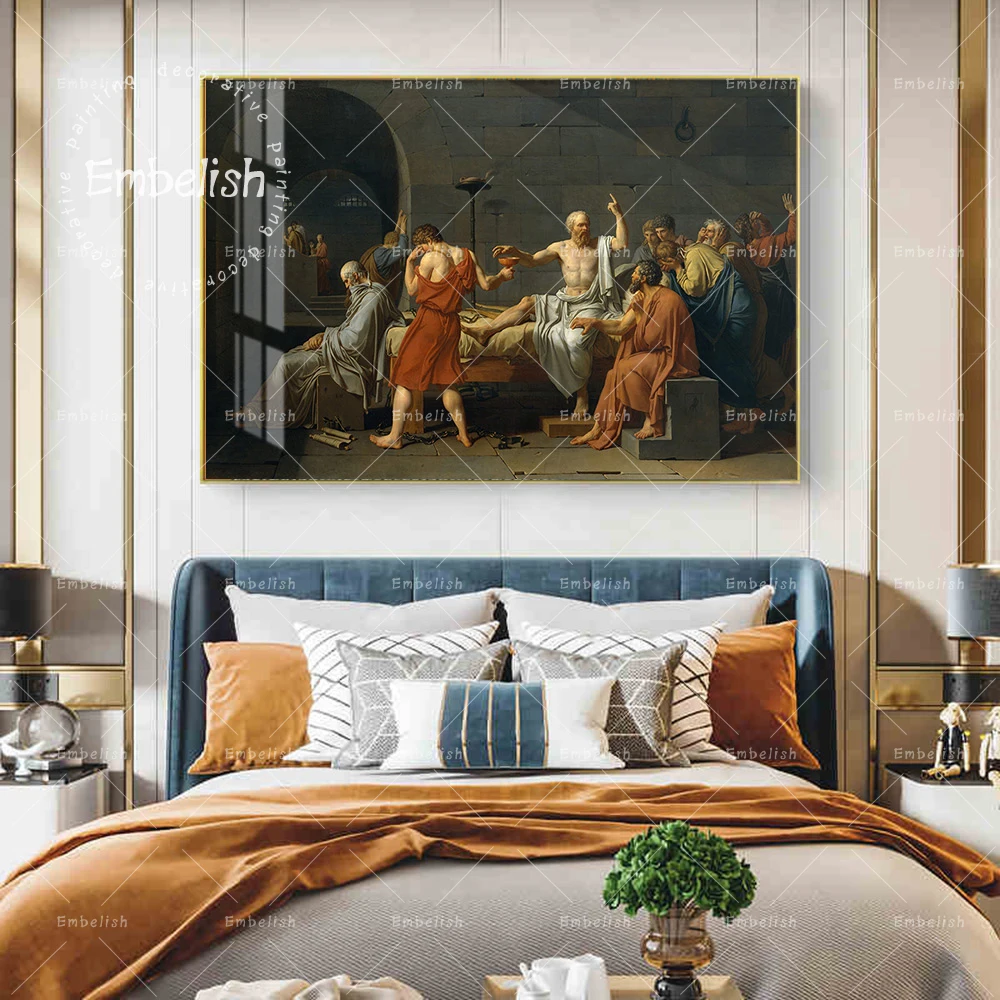 

Embelish 1 Pieces Famous Artworks For Home Decor THE DEATH OF SOCRATES HD Print Canvas Paintings Wall Art Pictures Posters