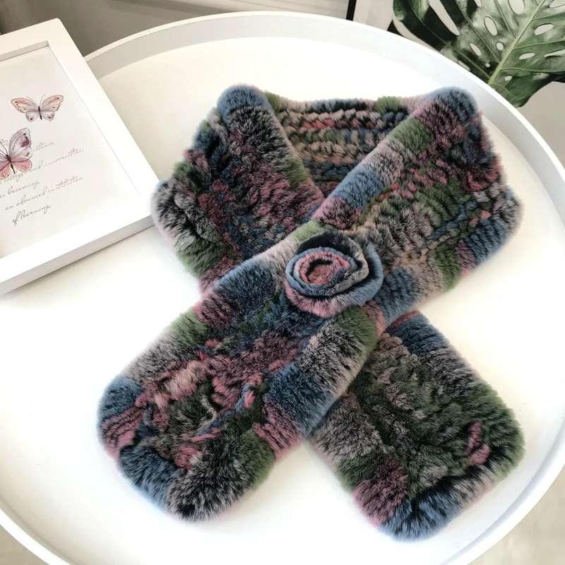 С воротником из натурального меха шарф кроличьего с утепленный вязаный зимний