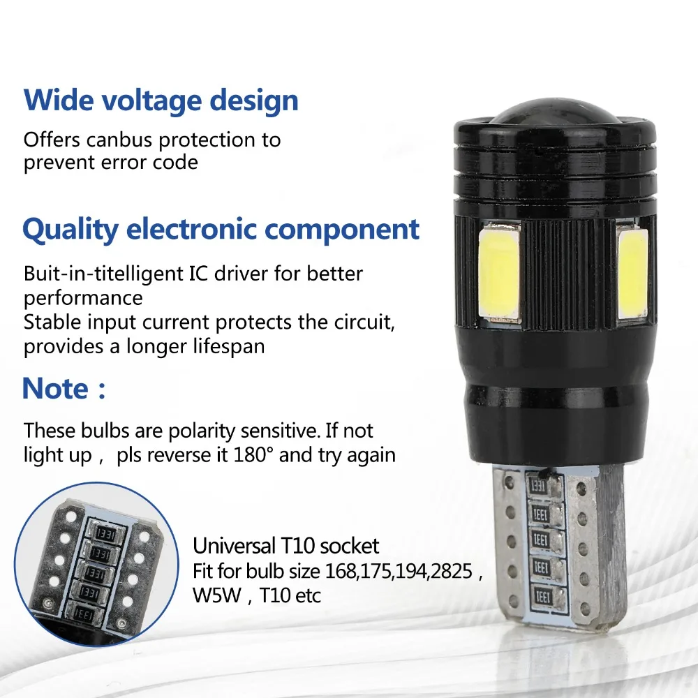 2 шт. Стайлинг автомобильный светодиод T10 Canbus 194 W5W 6 SMD 5630 парковочная лампа без