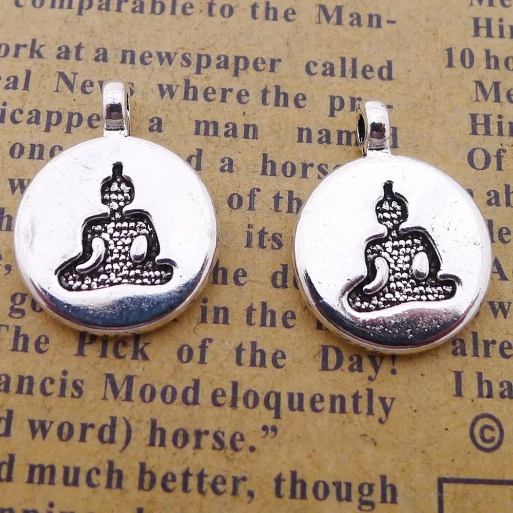 

100pcs Buddha Charms 15mm x 19mm DIY Jewelry Making Pendant antique silver color