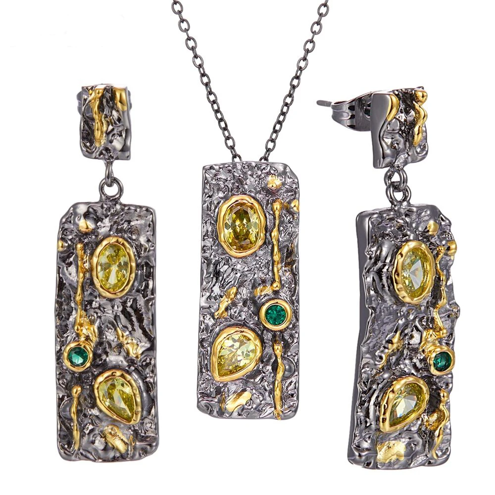 Ожерелье Olivine Green CZ, коллекция каменного века, серьги в готическом стиле, набор украшений для женщин