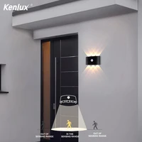 led wall light with human body motion sensing ip65 waterproof outdoorindoor wall lamp garden light fixture aluminum ac90 260v