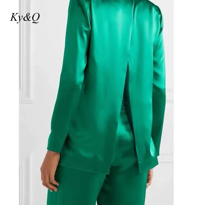 

2021 New Trend Women Two Piece Set Green Backless Bandage Blazer+Wide Leg Pants Runway Party Thin Coat Tops Trousers Suits