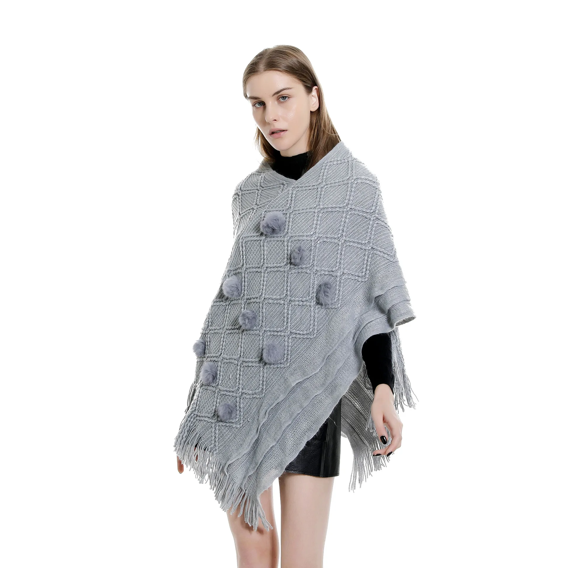 2019 зима осень женская кисточка мех пончо накидка кардиган обертывание шаль