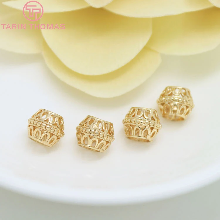 

6PCS 9x7MM 24K Champagne Gold Color Plated Brass Large hole Spacer Beads Bracelet Beads High Quality Jewelry Accessories