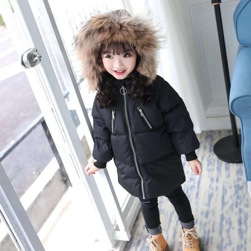 Новинка 2021 зимняя куртка на утином пуху с меховым воротником для девочек и