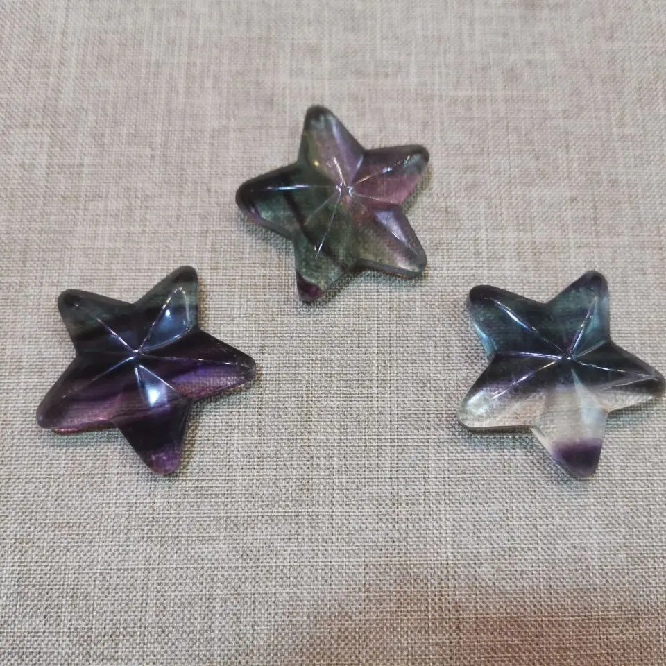 

1 шт. Изысканная Хрустальная Резьба Натуральный хрусталь ручная резьба красочный флюорит форма звезды модное украшение для дома подарок