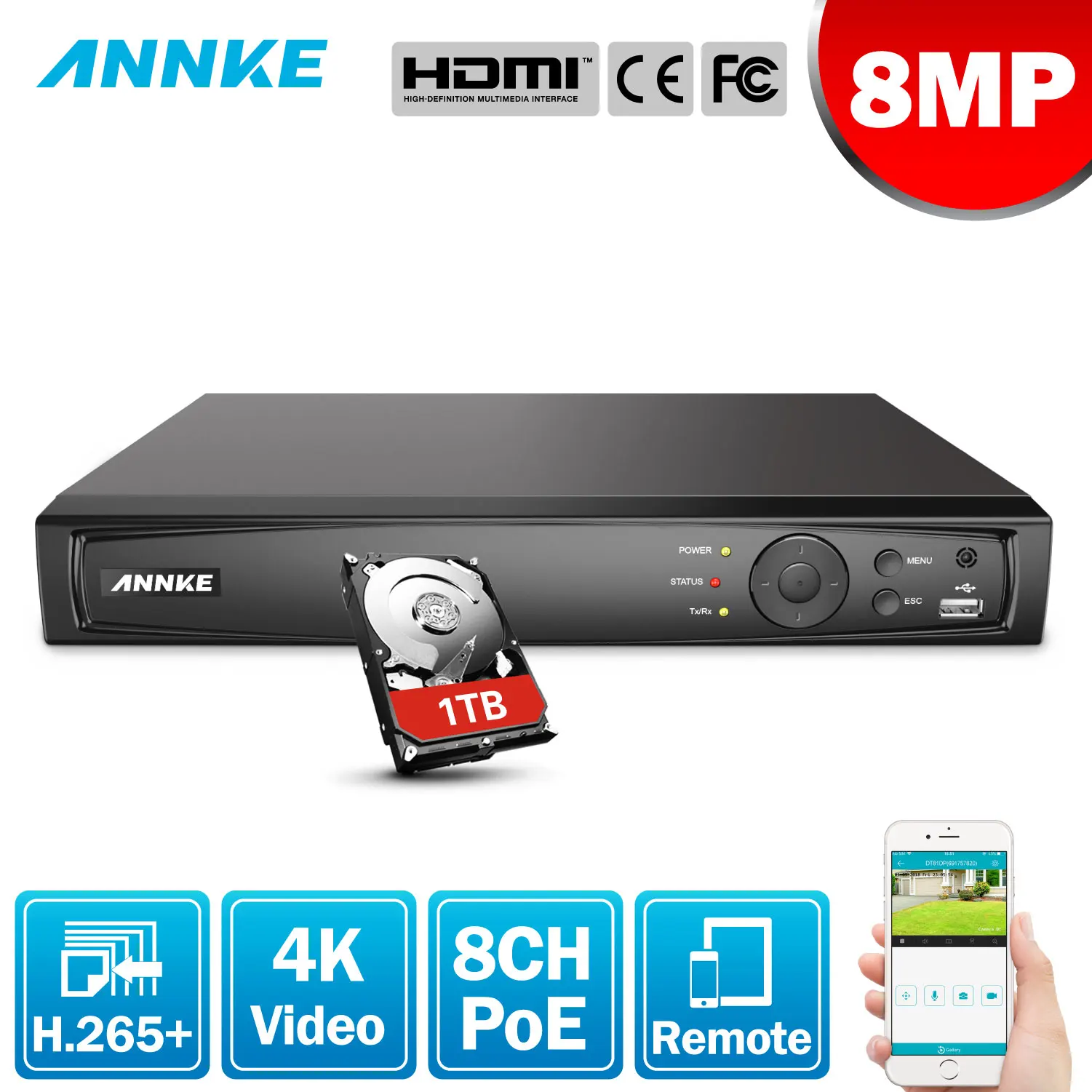 ANNKE 8CH 8MP POE NVR сетевой видеорегистратор NVR для POE ip-камеры P2P облачная функция Plug And Play