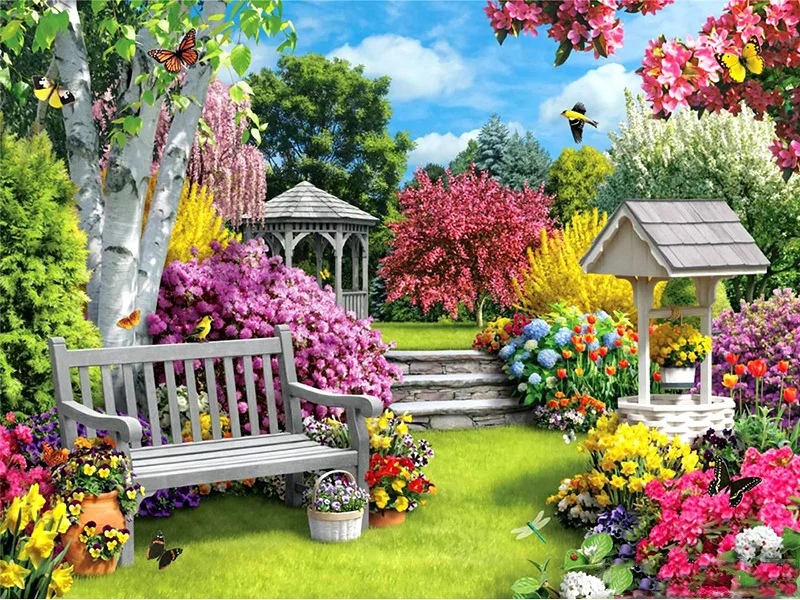 

80X60CM Div 5D Gazebo Garden Floral Flower tree Full Diamond Painting cross stitch kits art 3D paint by diamonds