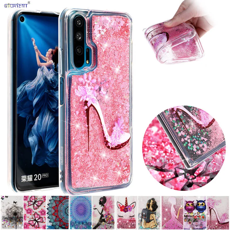 Чехол с блестками и жидкостью для Huawei Honor 20 Pro мягкий чехол из ТПУ зыбучим песком