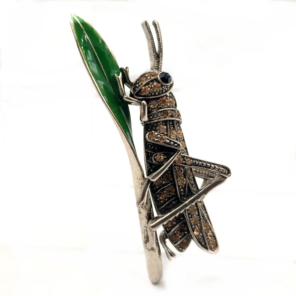 Арт-деко Винтажный стиль коричневый кристалл &amp металлический Кузнечик броши в