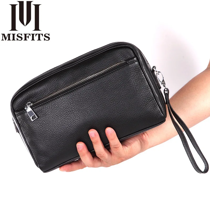 Men's Business Clutch Wallet Shoulder Bag Diagonal Leather Wrist Money Genuine Zipper |