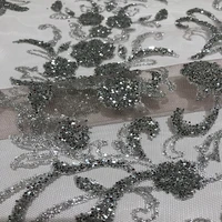 gorgeous luxury design french net tulle sequins lace fabrics silver glitter mesh wedding party evening dresses sewing materials