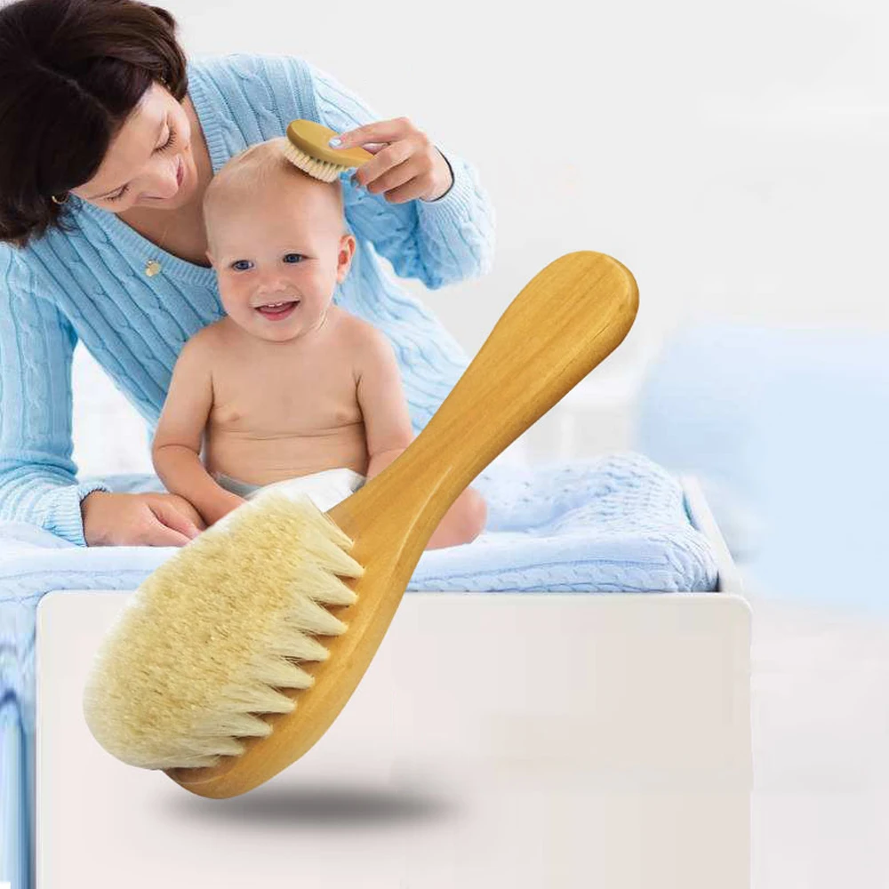 

New Baby Care Pure Natural Wool Baby Wooden Brush Comb Brush Baby Hairbrush Newborn Hair Brush Infant Comb Head Massager