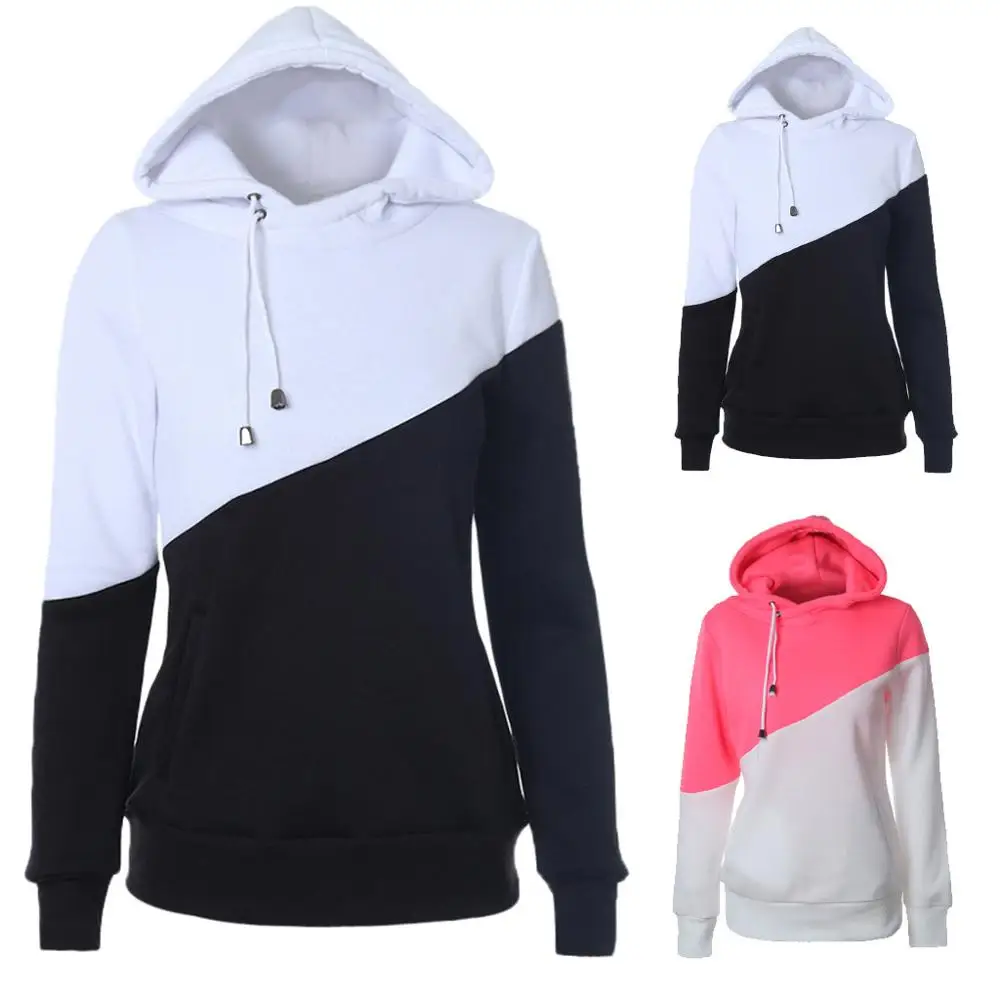 

Cotton Women Hoodie Sweatshirt Ladies Autumn Sport Patchwork Pockets Lace up Long Sleeve Casual Slim Hoodies Sudadera Mujer