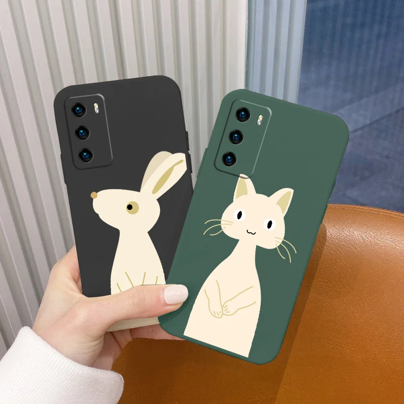 

Angry Bunny Liquid Silicone Case For Huawei P40 P50 P30 P20 Pro Lite Mate 40 30 20 Pro Lite Nova 5t Y7A Soft Phone Back Cover