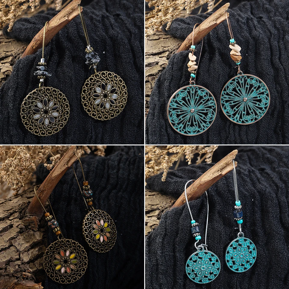 Винтажные этнические Висячие серьги капли в подарок для женщин круглые полые