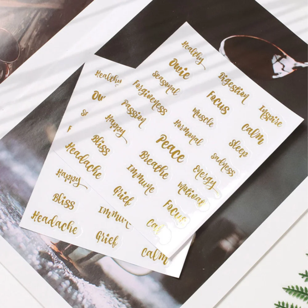 5 Sheets Gold Letters Label Stickers PVC Waterproof Creative Tags Essential Oil Bottle Self-Adhesive Decals | Красота и здоровье