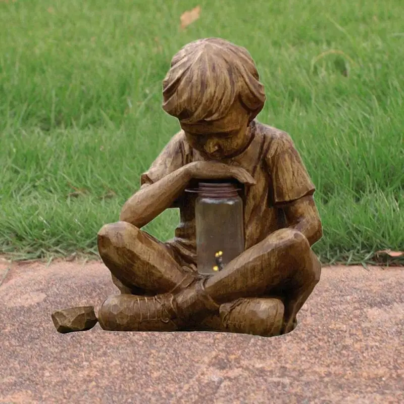 

Solar Boy Decoration Light Resin Child Prodigy Statue Easter Light Decoration Artistic LED Ornament Garden