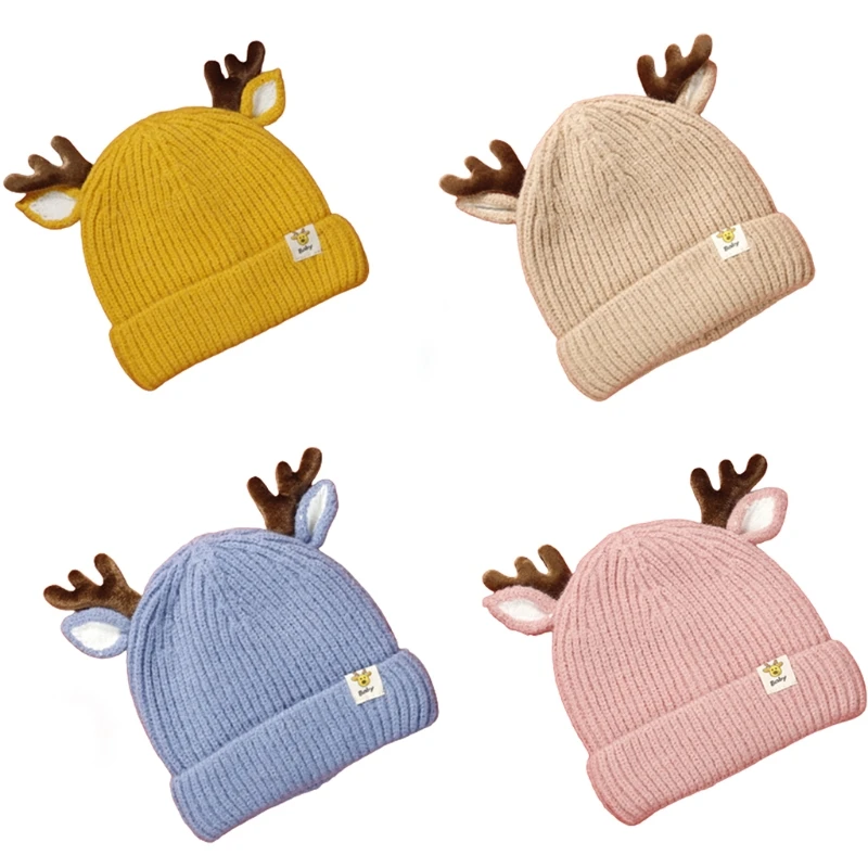 

Милая вязаная шапка, детская вязаная шапка с рогами, шерстяная шапка, детская Рождественская шапка, подходит ко всему для подарка на день ро...