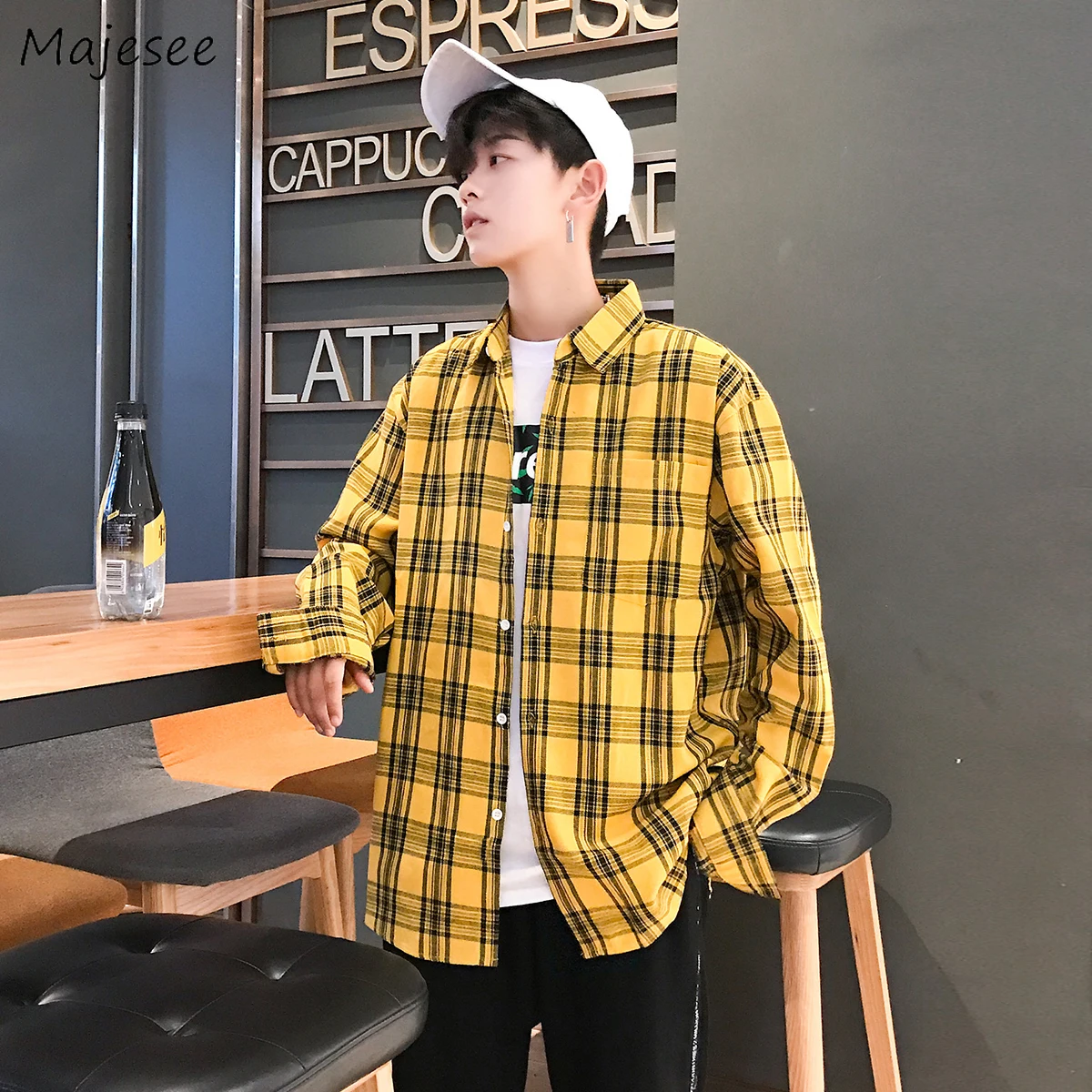 

Ins Fashion Plaid Shirts Men Preppy Chic Couples Simple All-match Loose Long Sleeve Spring High Street Retro Leisure Camisa Fall