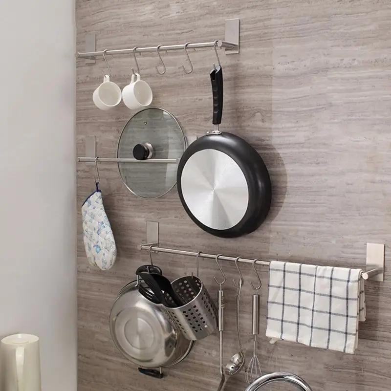 

Stainless Steel Storage Rack Wall Mounted Towel Holder Hanger for Home Bathroom