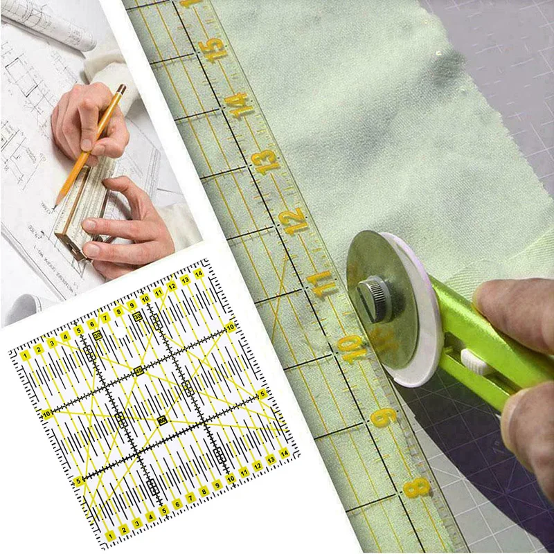 

Acrylic Quilting Ruler 15x15cm Inch DIY Square Patchworks Ruler Grid Lines Clear and Accurate Markings for Precision Cutting