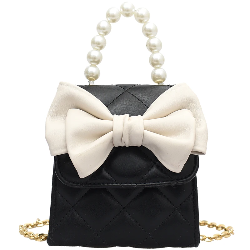 

Lattice Mini Pearl Tote bag 2021 Summer New High-quality PU Leather Women's Designer Handbag Cute Bow Shoulder Messenger Bag